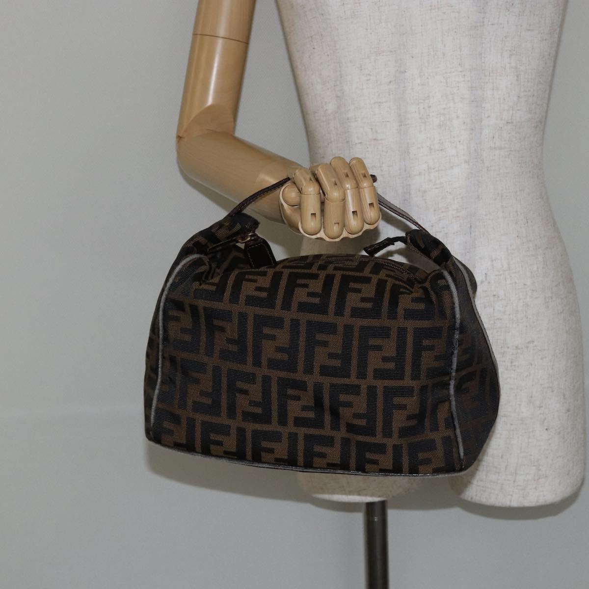 FENDI Zucca Canvas Vanity Bag Black Brown Auth 147546