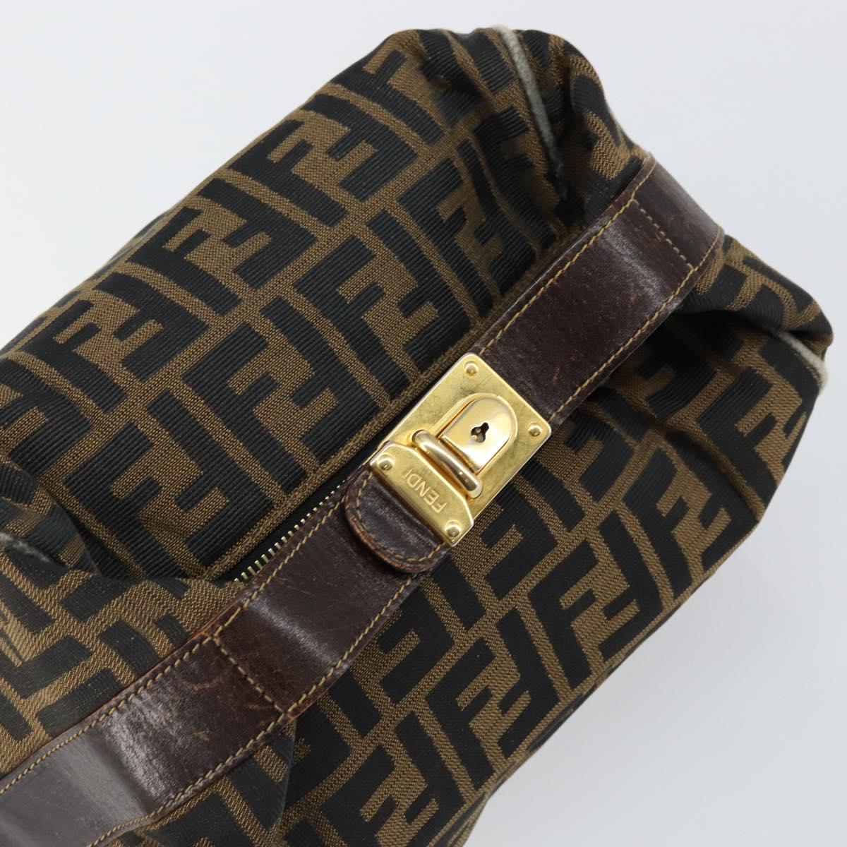FENDI Zucca Canvas Vanity Bag Black Brown Auth 147546