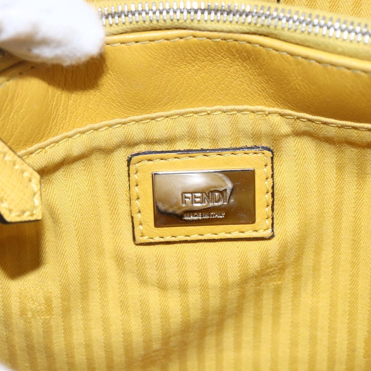 FENDI Petite 2JOURS Hand Bag Leather Yellow Silver Auth 147548