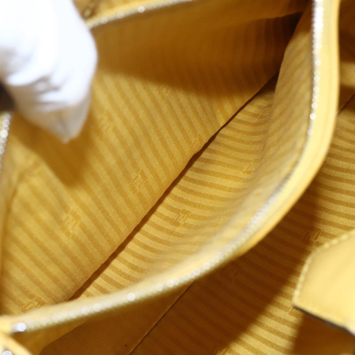 FENDI Petite 2JOURS Hand Bag Leather Yellow Silver Auth 147548