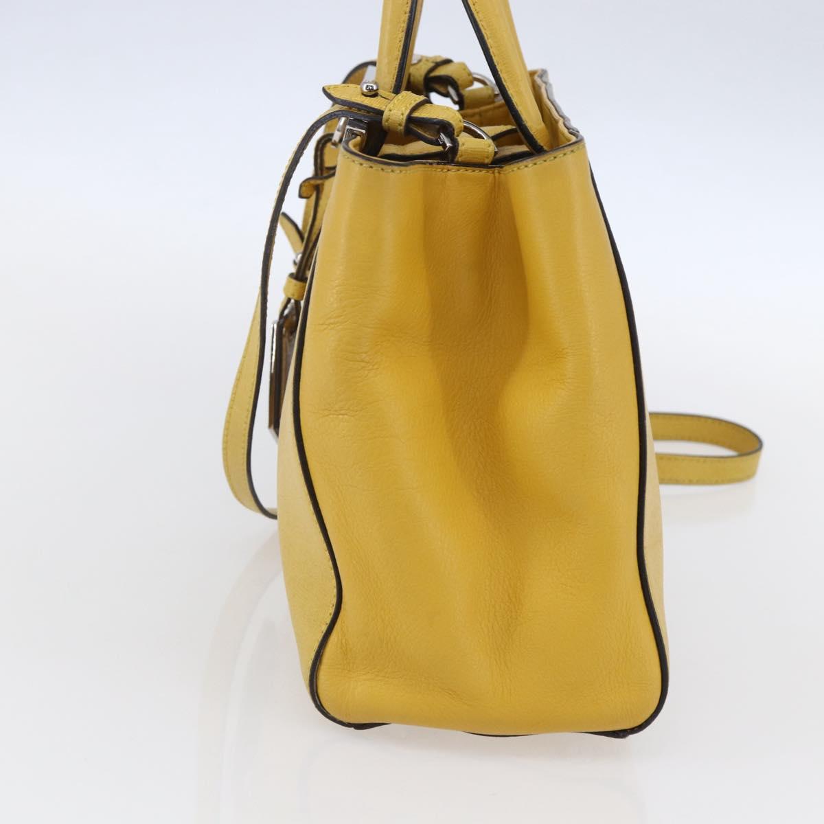 FENDI Petite 2JOURS Hand Bag Leather Yellow Silver Auth 147548