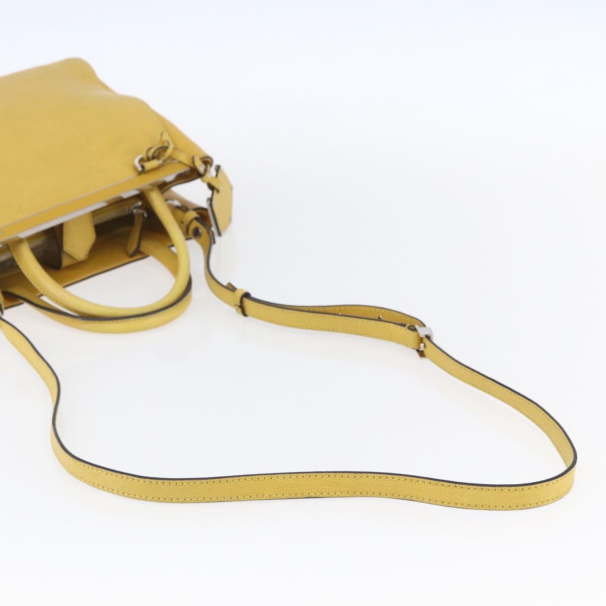 FENDI Petite 2JOURS Hand Bag Leather Yellow Silver Auth 147548