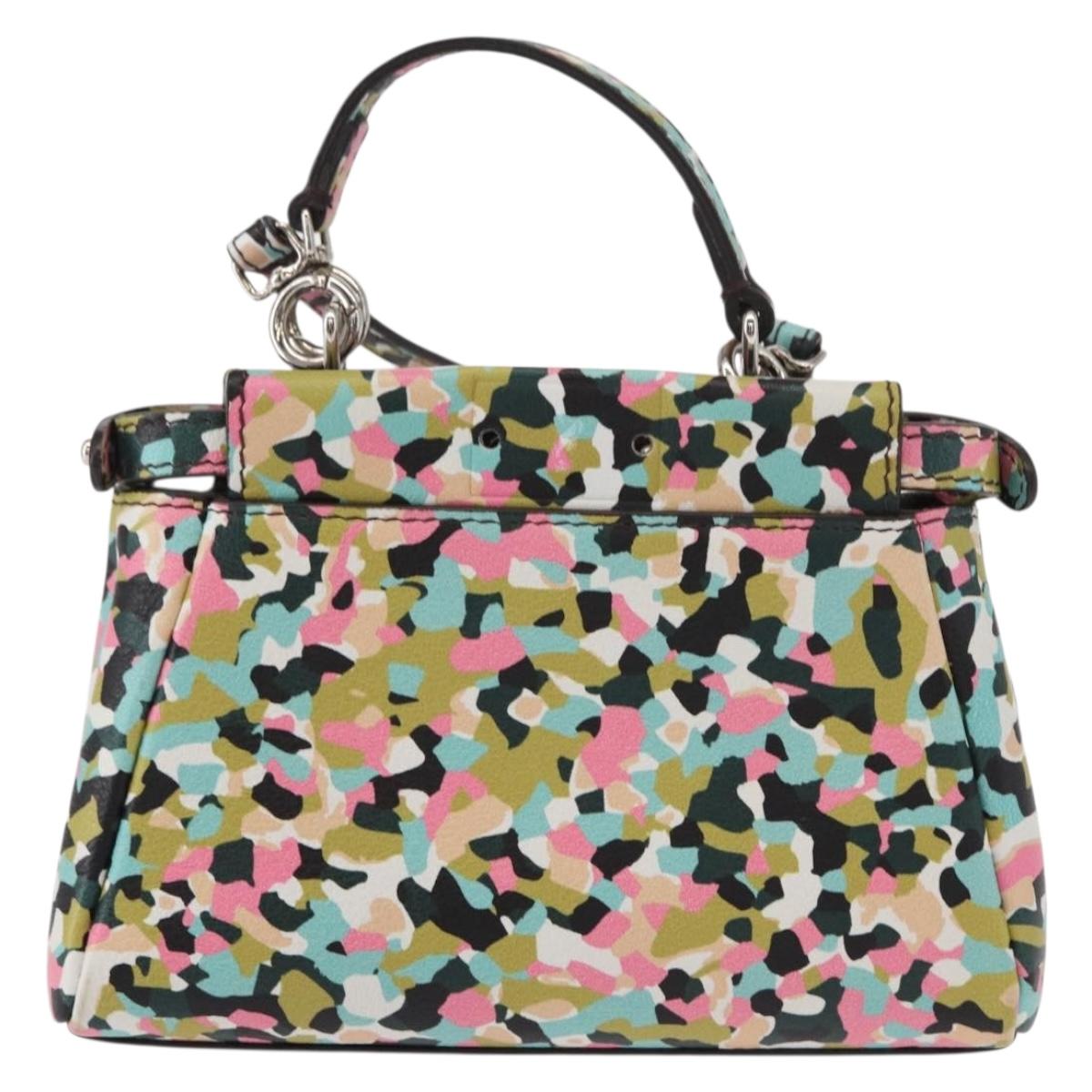 FENDI Micro Peek A Boo Hand Bag Leather Multicolor Auth 147549