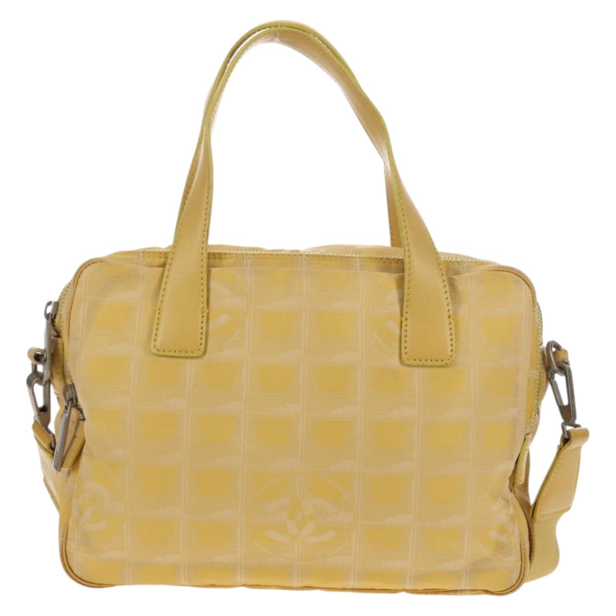 CHANEL New Travel Line Hand Bag Nylon 2way Yellow Silver CC Auth 147551