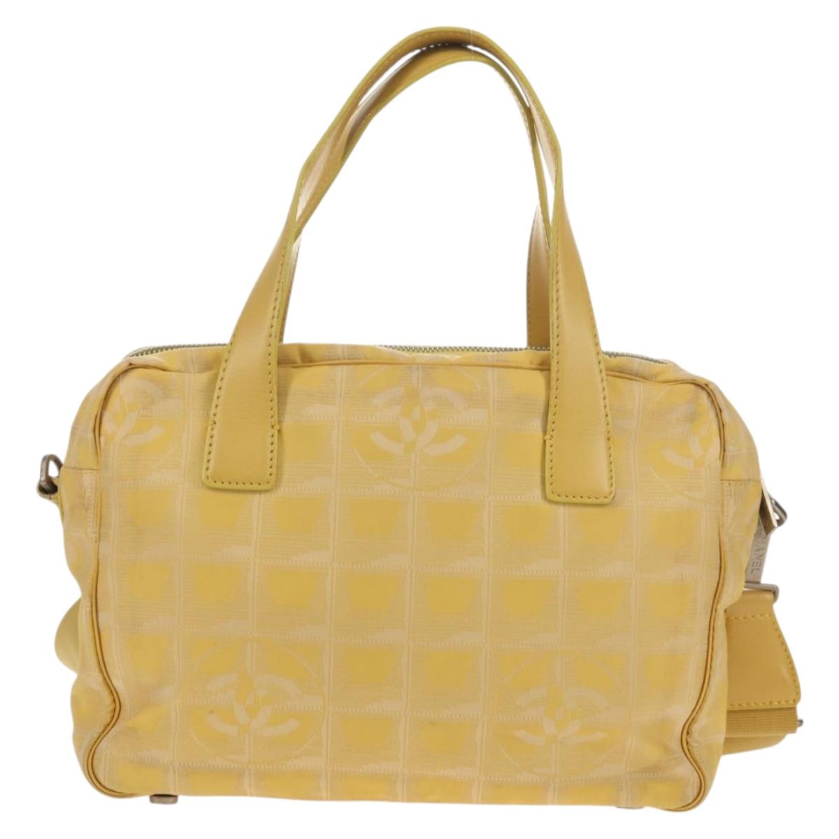 CHANEL New Travel Line Hand Bag Nylon 2way Yellow Silver CC Auth 147551
