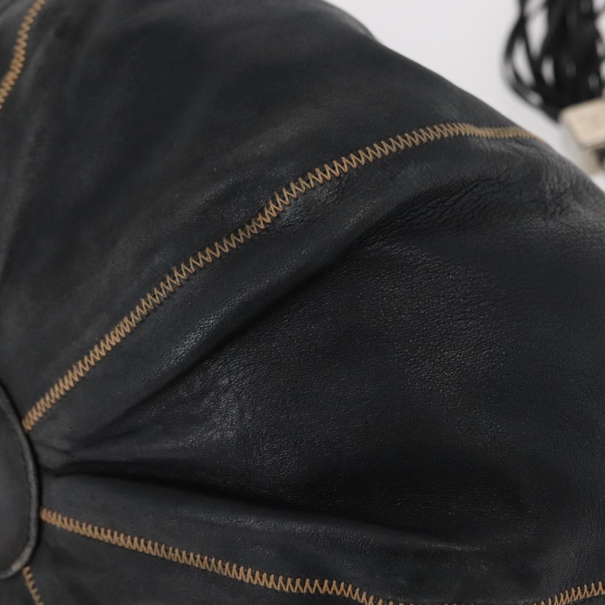 CHANEL Chain Shoulder Bag Leather Black Silver CC Auth 147553