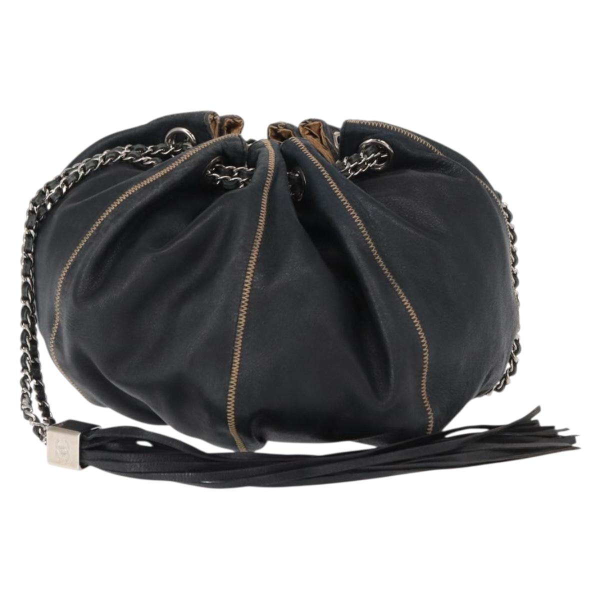 CHANEL Chain Shoulder Bag Leather Black Silver CC Auth 147553