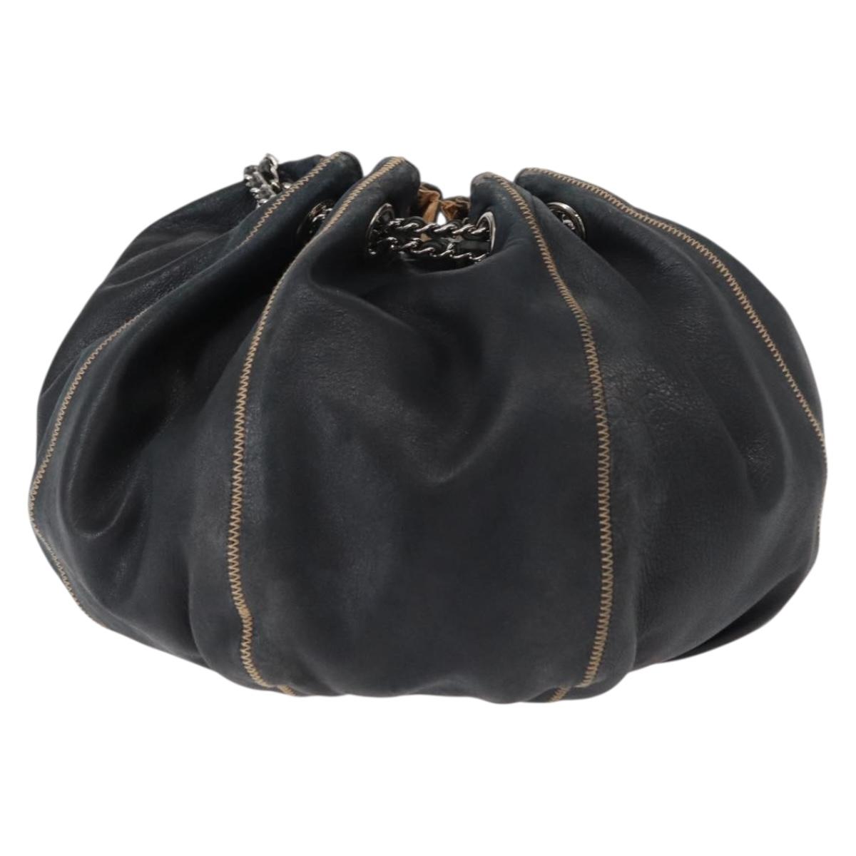 CHANEL Chain Shoulder Bag Leather Black Silver CC Auth 147553