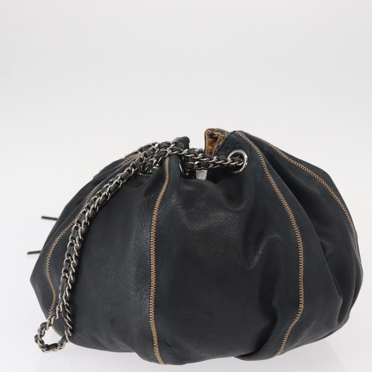 CHANEL Chain Shoulder Bag Leather Black Silver CC Auth 147553