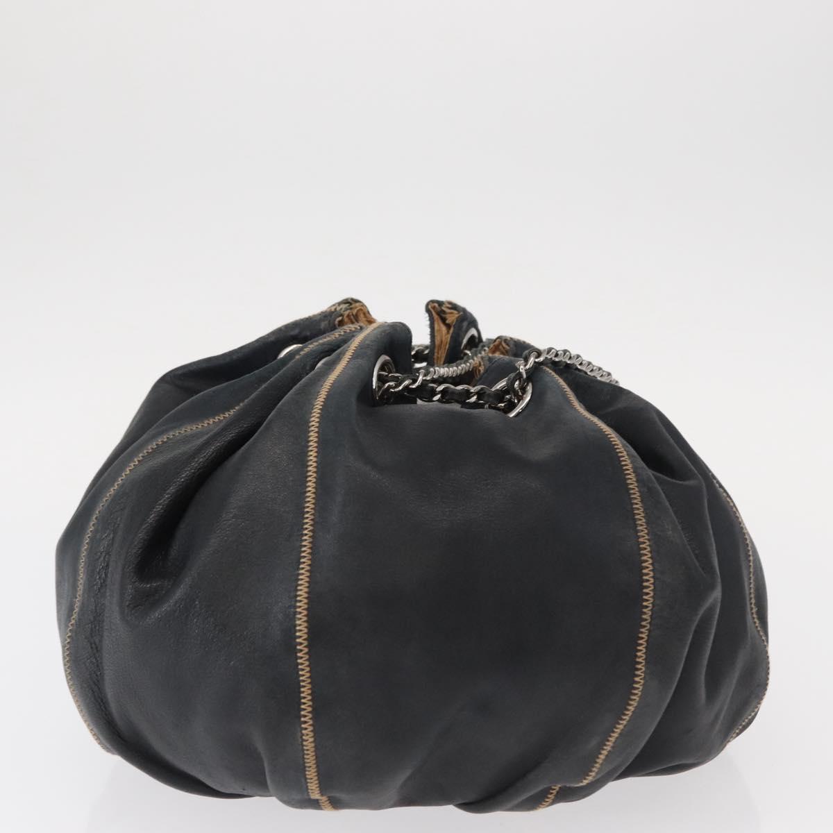 CHANEL Chain Shoulder Bag Leather Black Silver CC Auth 147553