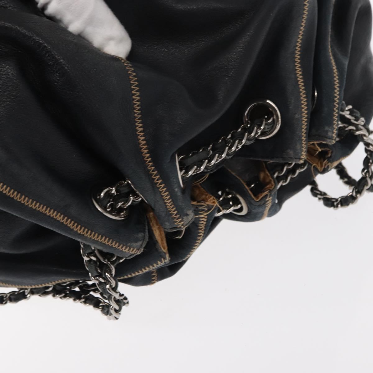 CHANEL Chain Shoulder Bag Leather Black Silver CC Auth 147553