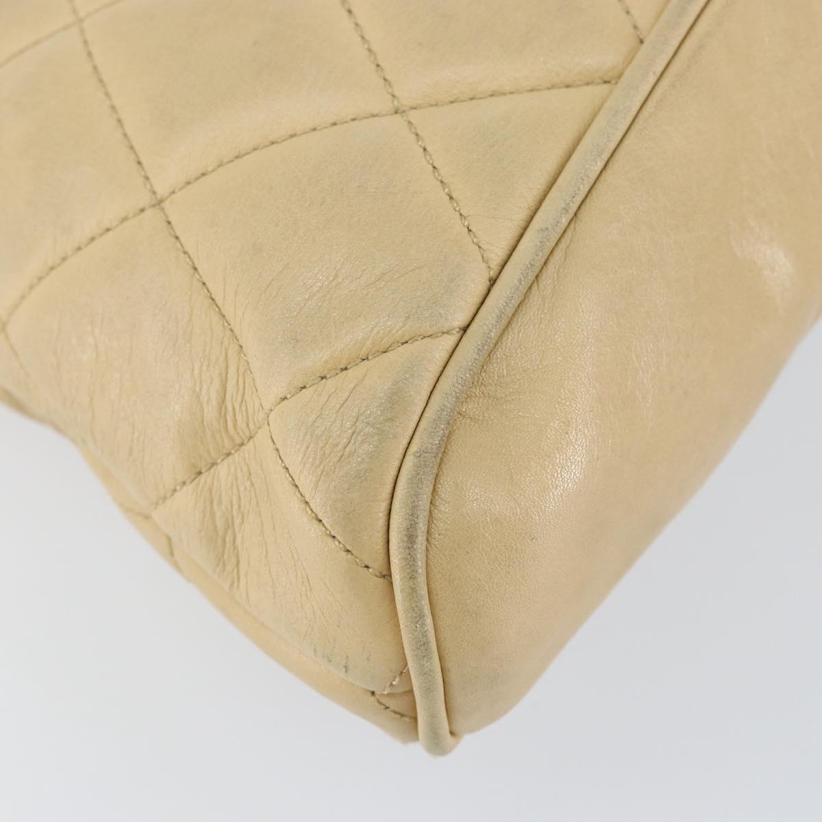CHANEL Matelasse Chain Shoulder Bag Lamb Skin Beige Gold CC Auth 147554