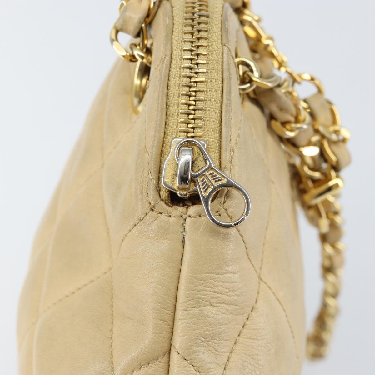 CHANEL Matelasse Chain Shoulder Bag Lamb Skin Beige Gold CC Auth 147554