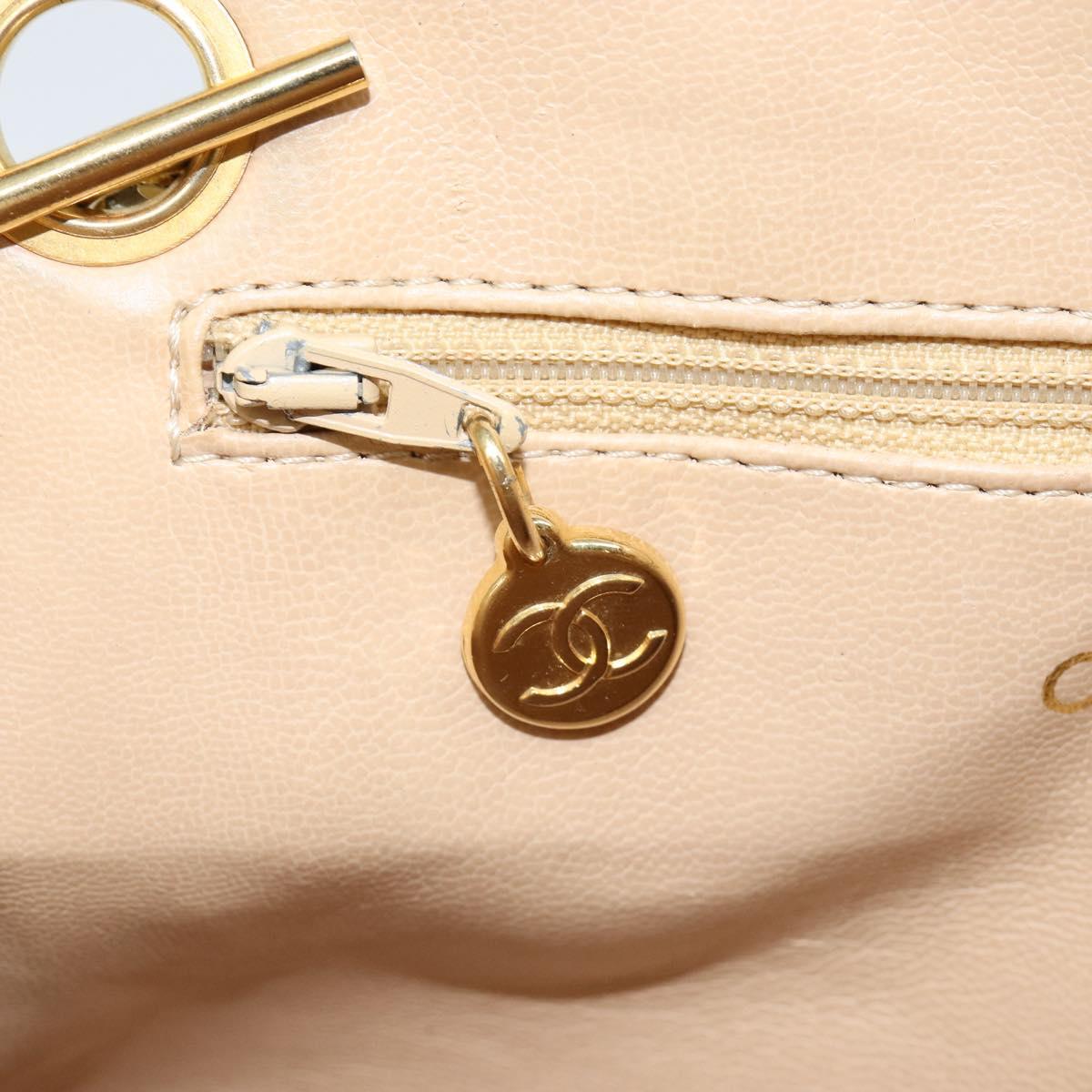 CHANEL Matelasse Chain Shoulder Bag Lamb Skin Beige Gold CC Auth 147554