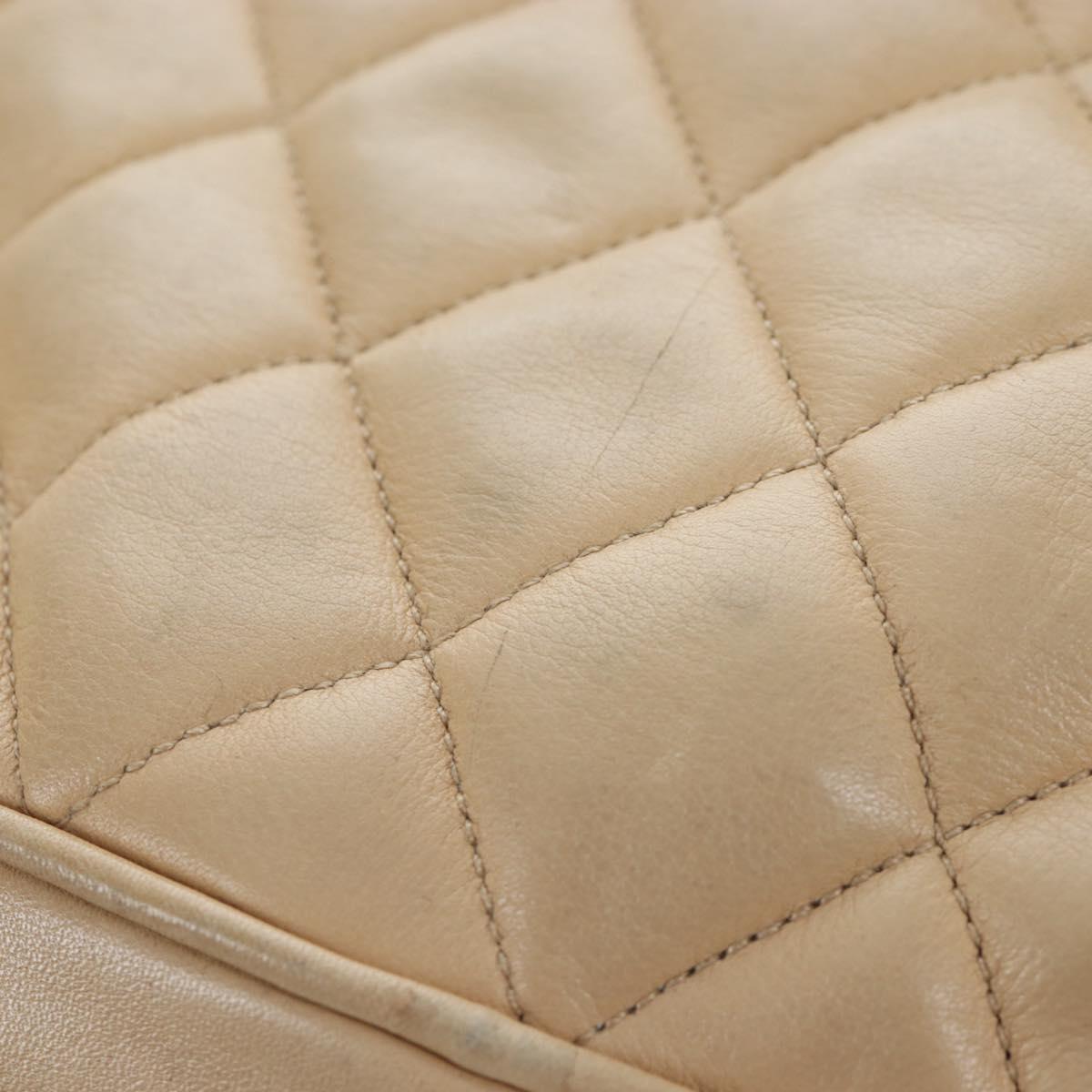CHANEL Matelasse Chain Shoulder Bag Lamb Skin Beige Gold CC Auth 147554