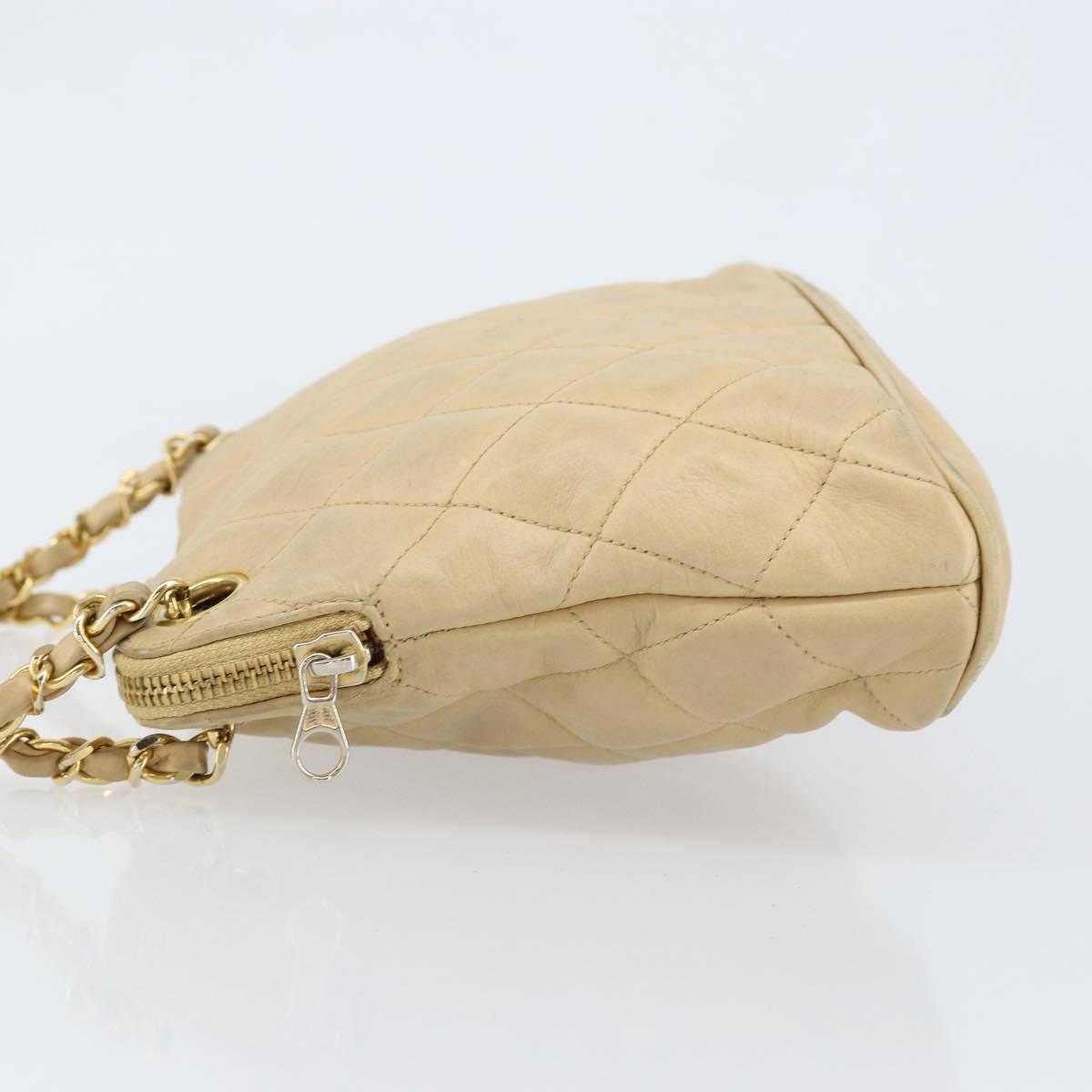 CHANEL Matelasse Chain Shoulder Bag Lamb Skin Beige Gold CC Auth 147554