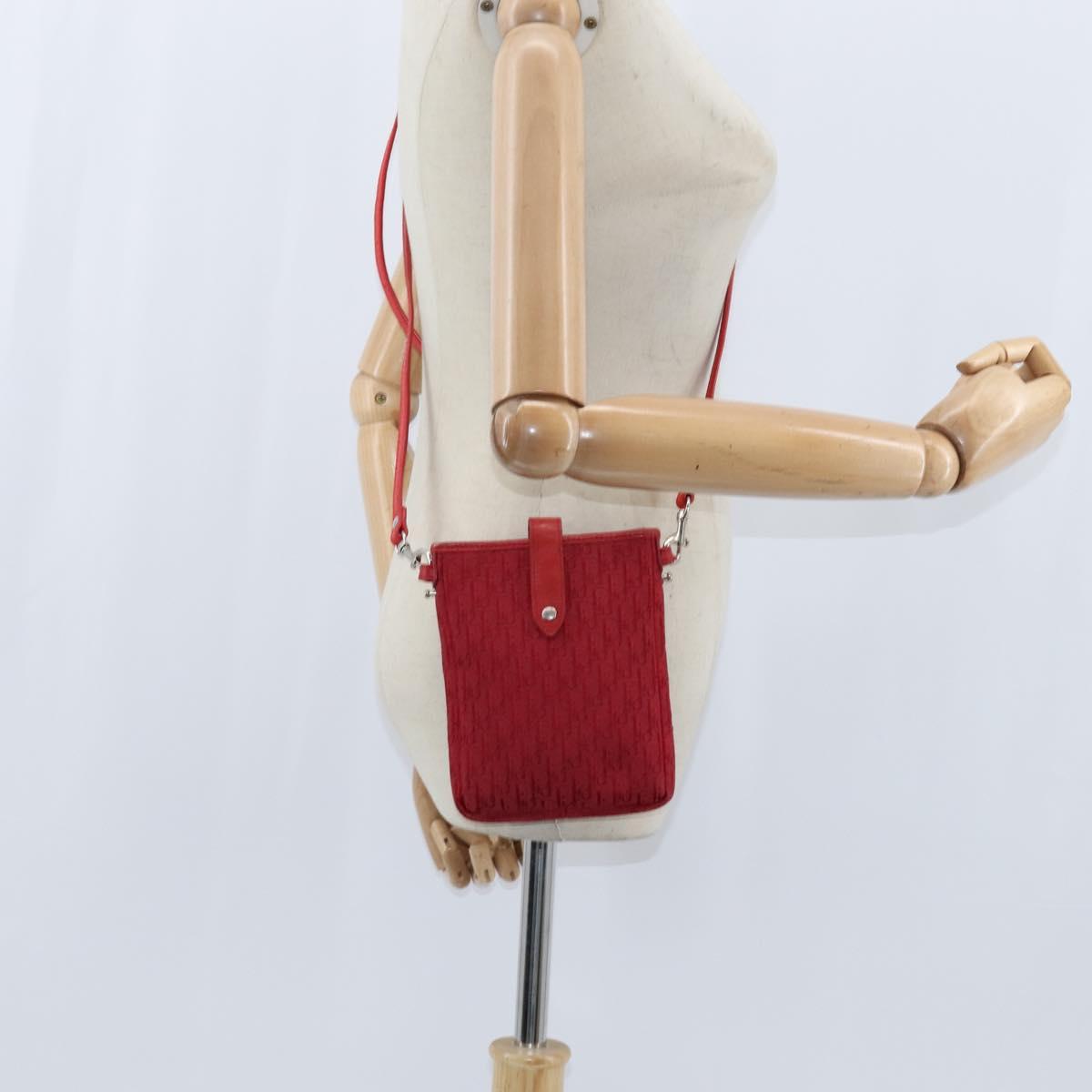 Christian Dior Trotter Canvas Shoulder Bag Red Silver Auth 147558