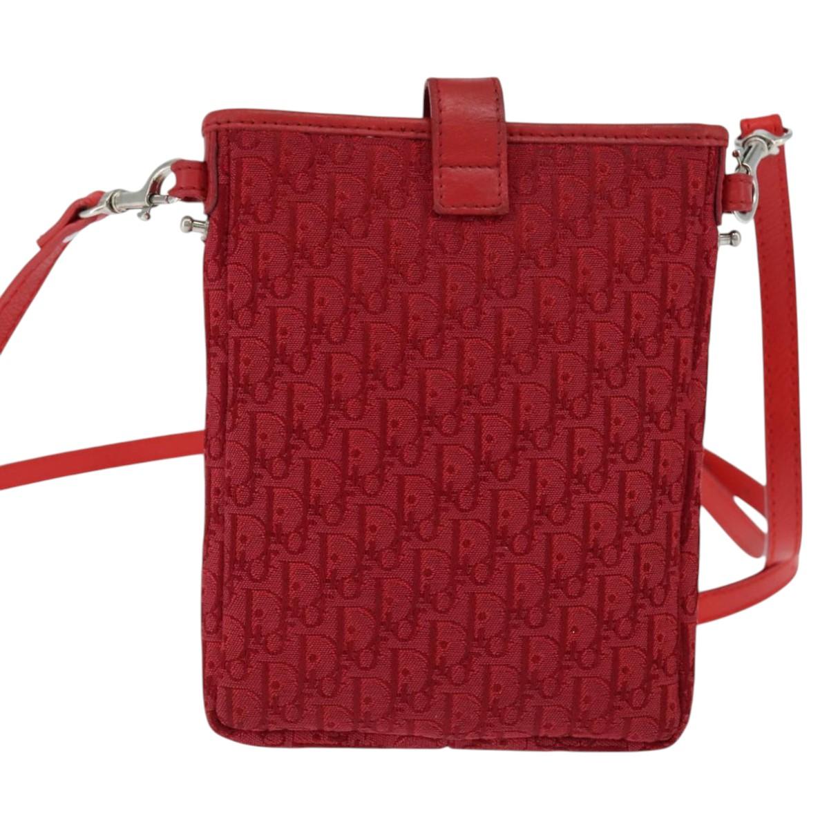 Christian Dior Trotter Canvas Shoulder Bag Red Silver Auth 147558