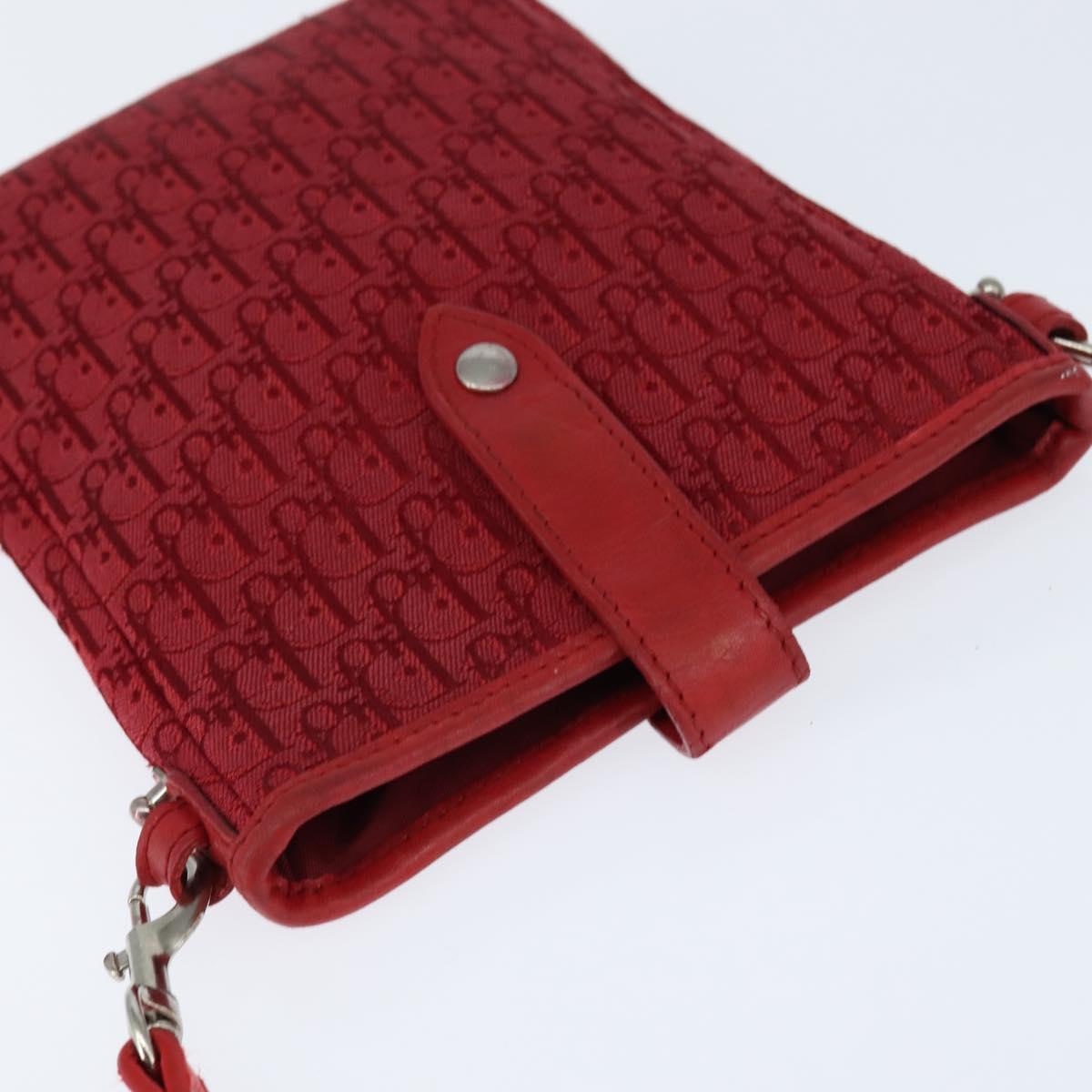 Christian Dior Trotter Canvas Shoulder Bag Red Silver Auth 147558