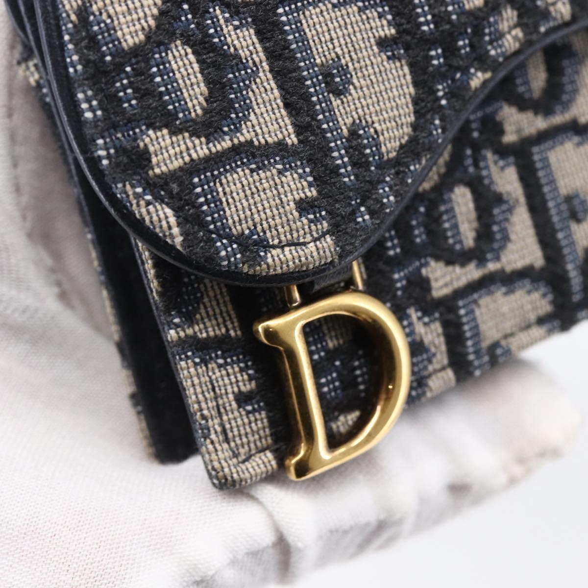 Christian Dior Trotter Canvas Saddle Coin Card Case Navy Auth 147559