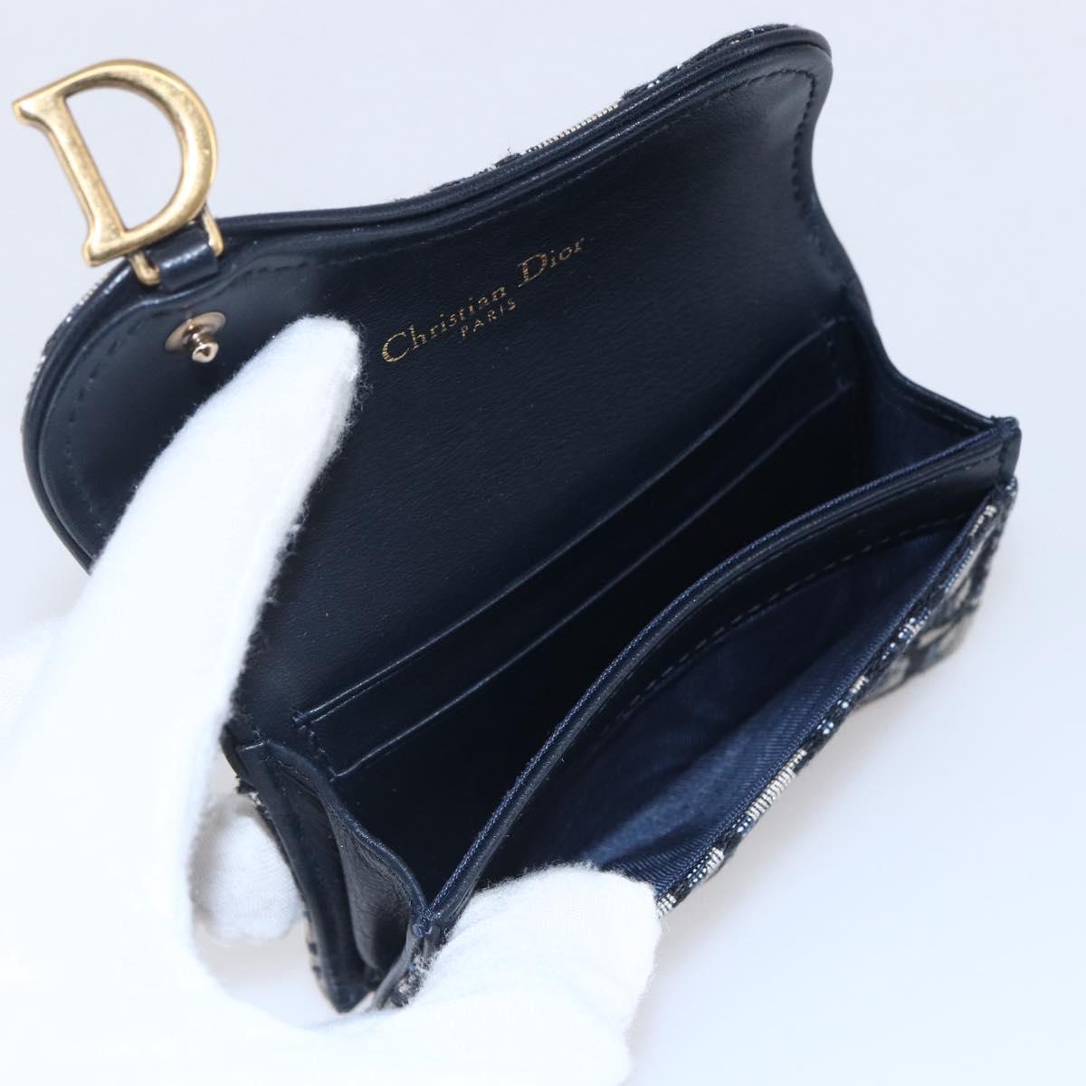 Christian Dior Trotter Canvas Saddle Coin Card Case Navy Auth 147559
