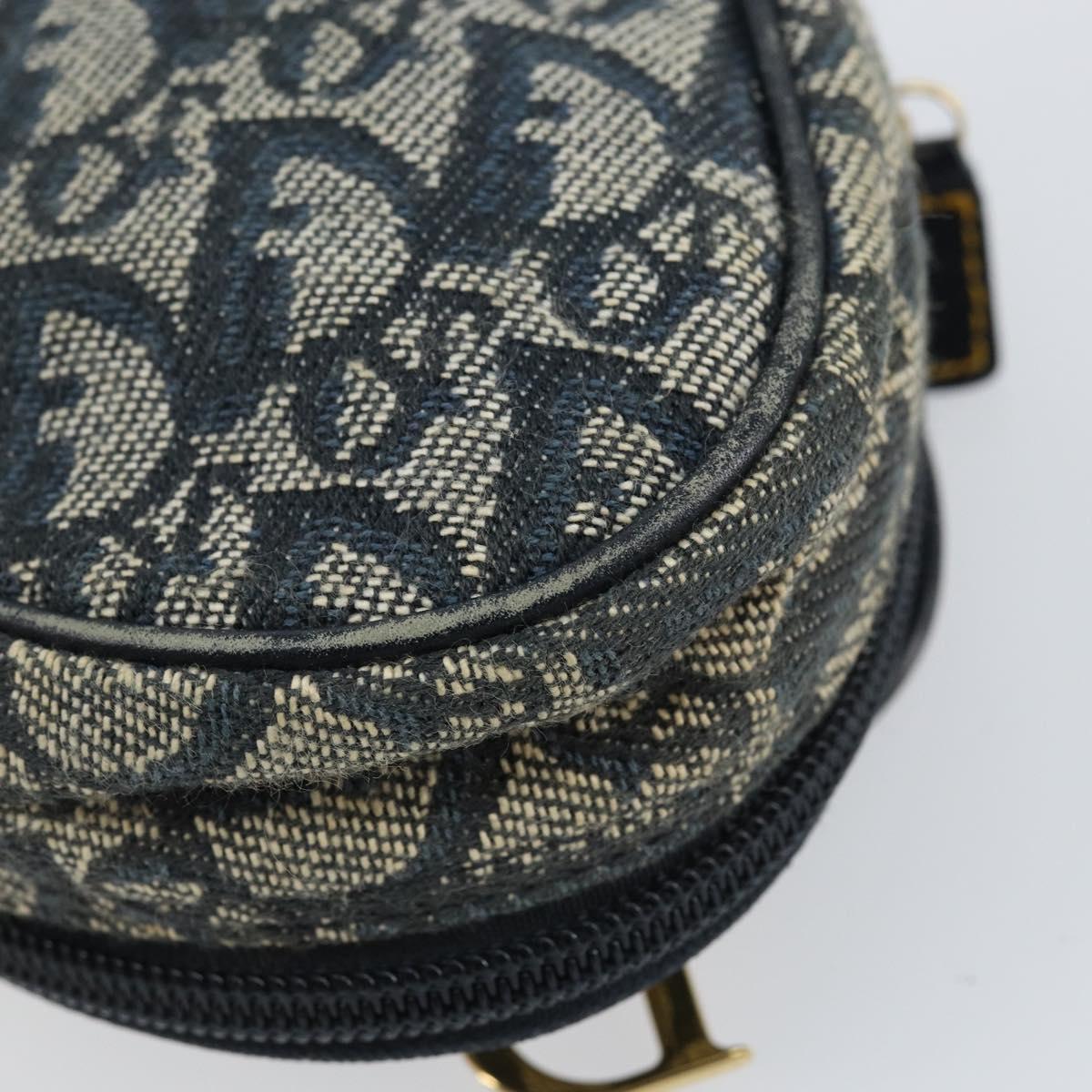 Christian Dior Trotter Canvas Saddle Pouch Blue Gold Auth 147560