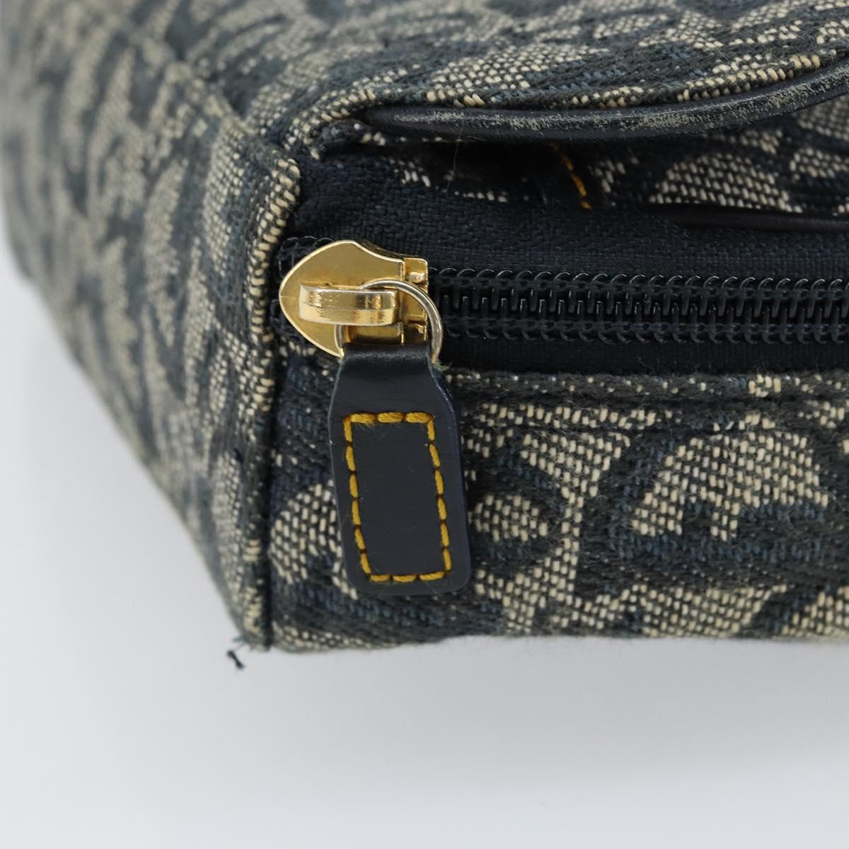 Christian Dior Trotter Canvas Saddle Pouch Blue Gold Auth 147560