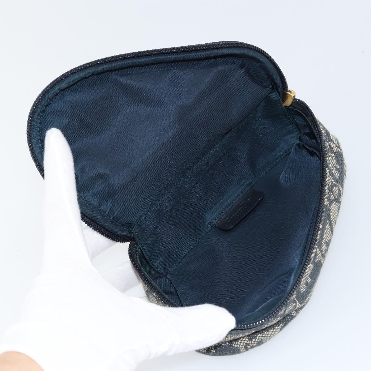 Christian Dior Trotter Canvas Saddle Pouch Blue Gold Auth 147560