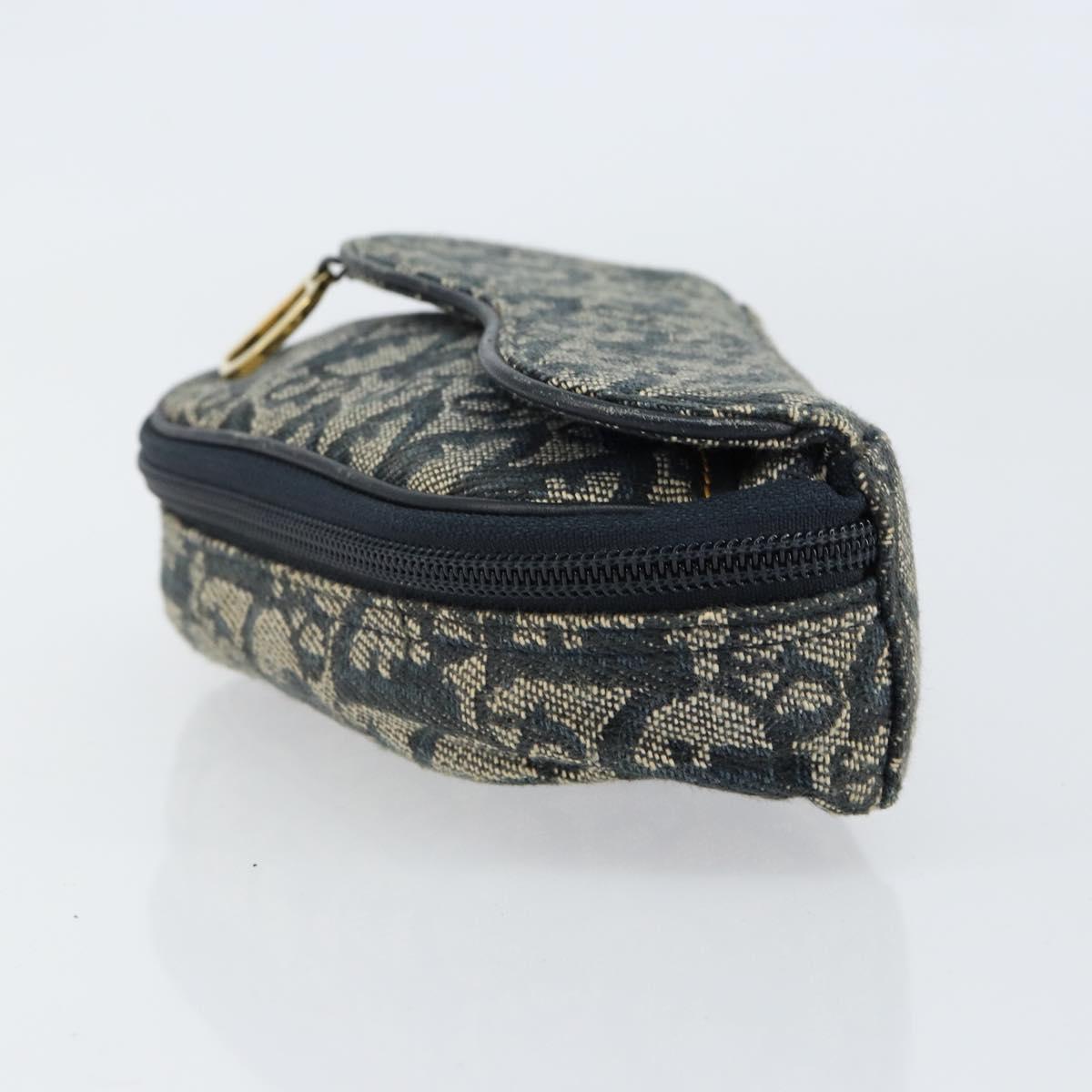 Christian Dior Trotter Canvas Saddle Pouch Blue Gold Auth 147560