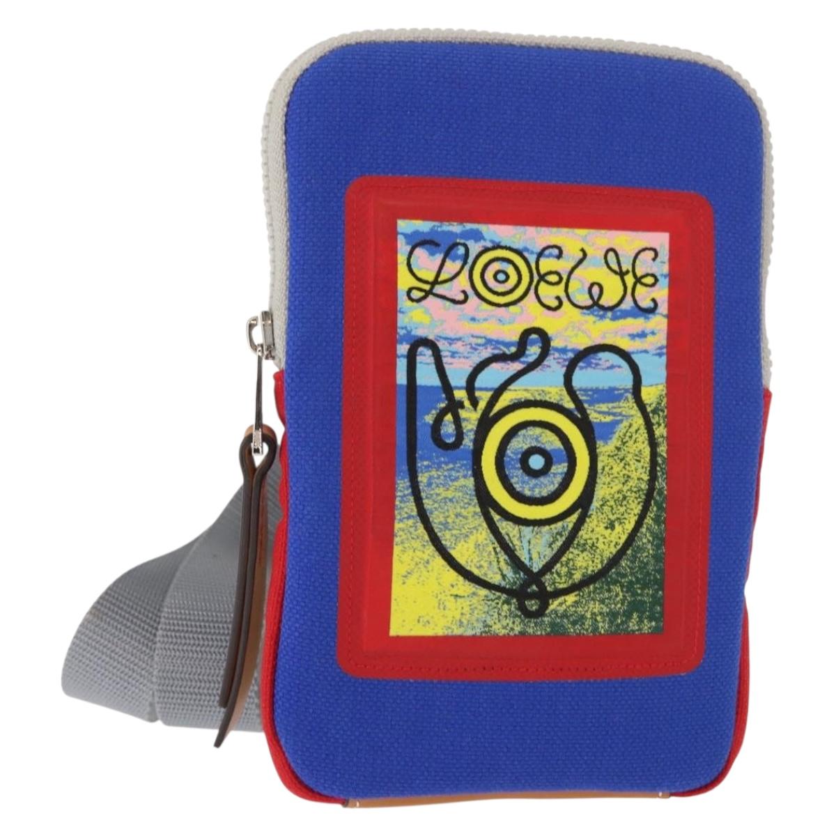 LOEWE Eye Loewe Neck Pouch Canvas Blue Auth 147565