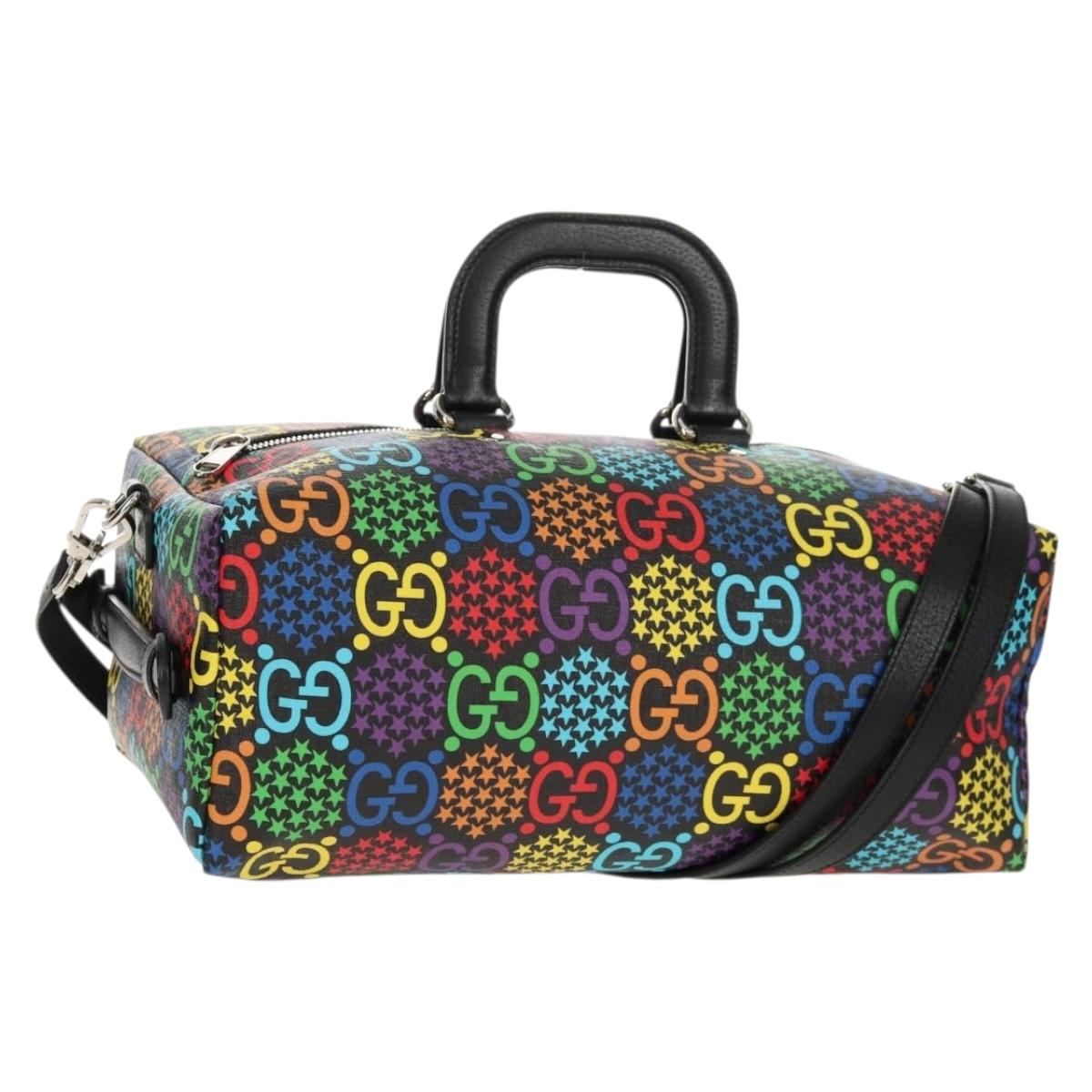 GUCCI GG Psychedelic Boston Bag PVC 2way Multicolor Silver 587866 Auth 147573SAM