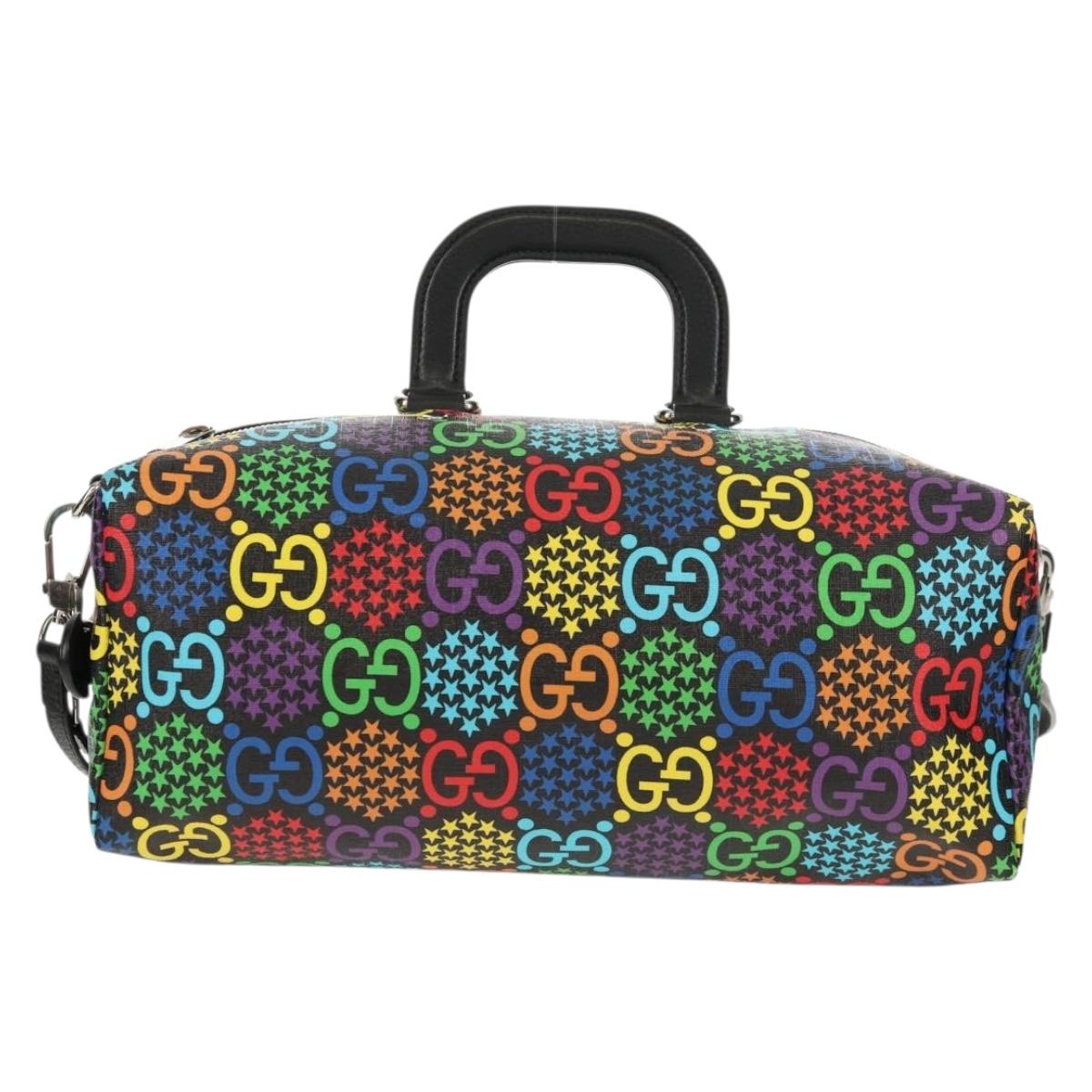 GUCCI GG Psychedelic Boston Bag PVC 2way Multicolor Silver 587866 Auth 147573SAM