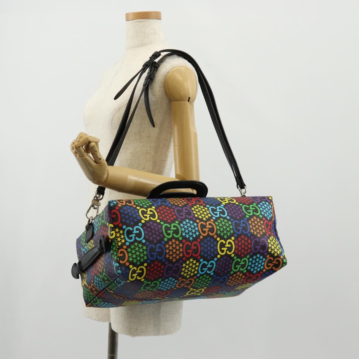 GUCCI GG Psychedelic Boston Bag PVC 2way Multicolor Silver 587866 Auth 147573SAM