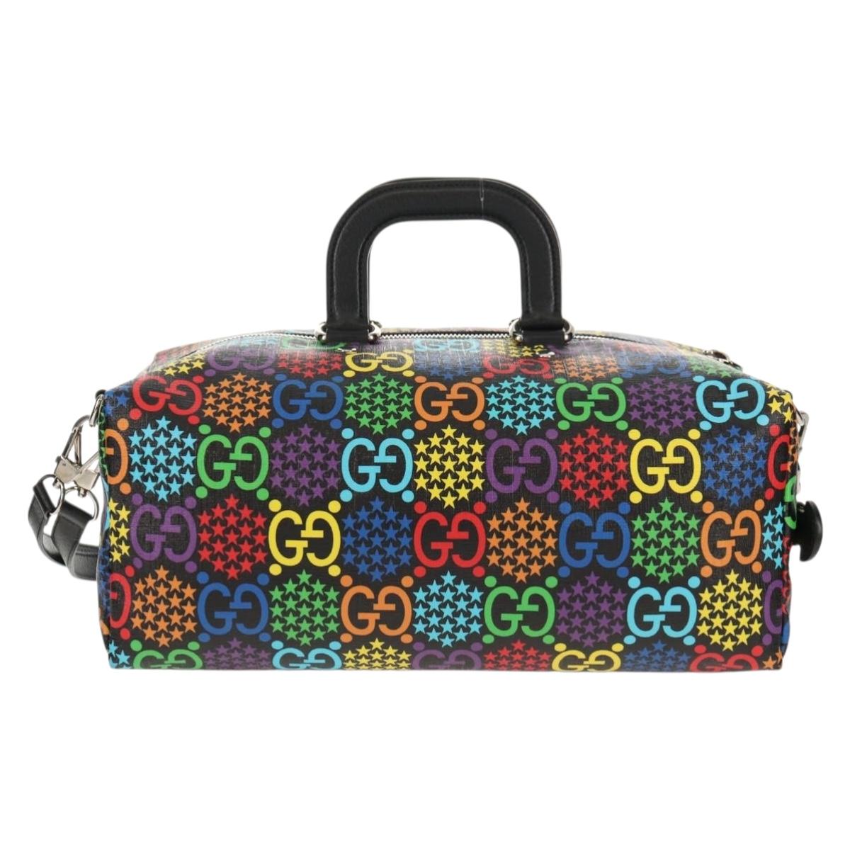 GUCCI GG Psychedelic Boston Bag PVC 2way Multicolor Silver 587866 Auth 147573SAM