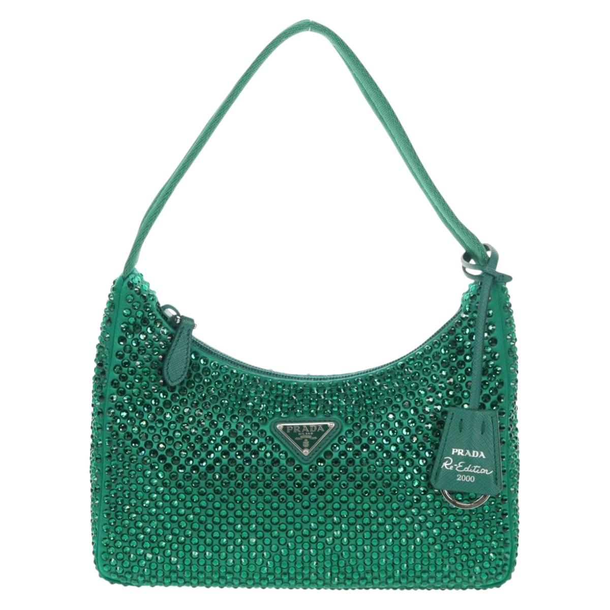 PRADA Shoulder Bag Sequin Green Silver Auth 147577SM