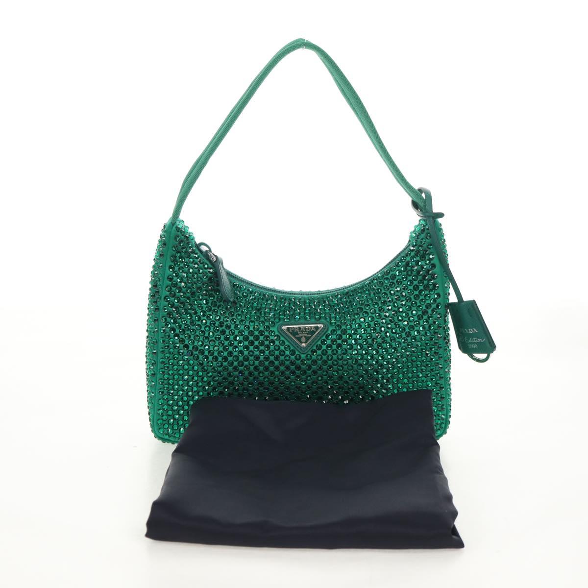 PRADA Shoulder Bag Sequin Green Silver Auth 147577SM