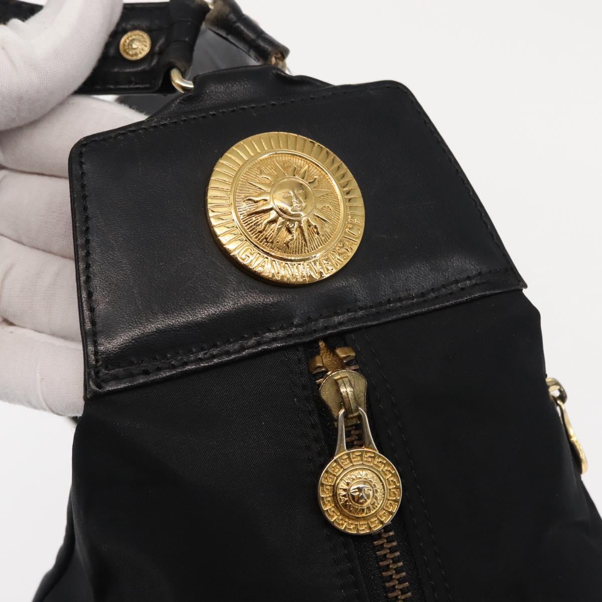 Gianni Versace Backpack Nylon Black Gold Auth 147619