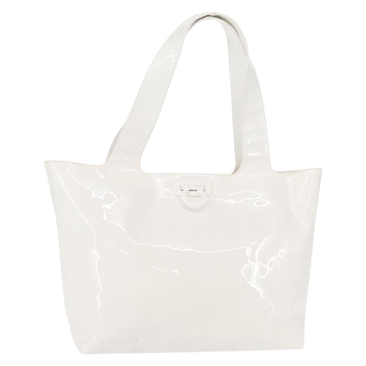 Salvatore Ferragamo Gancini Tote Bag Enamel White Auth 147620