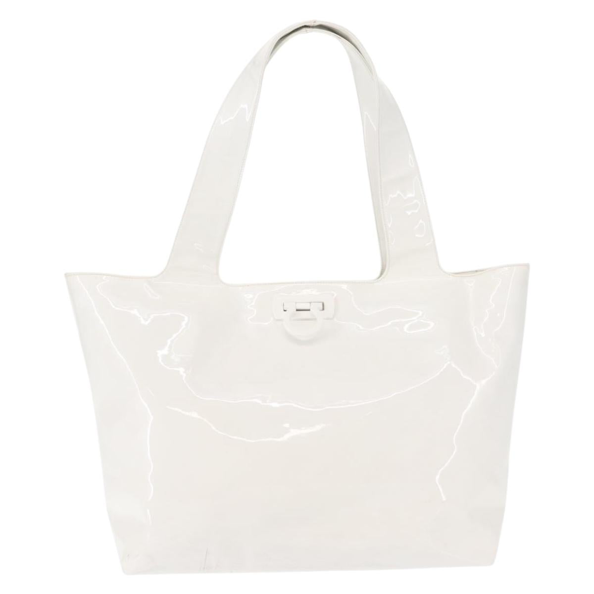 Salvatore Ferragamo Gancini Tote Bag Enamel White Auth 147620