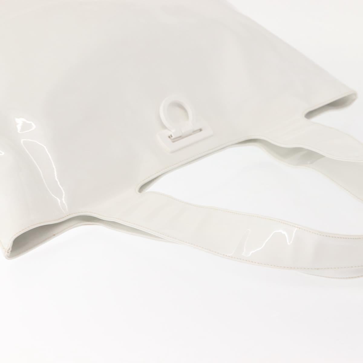 Salvatore Ferragamo Gancini Tote Bag Enamel White Auth 147620