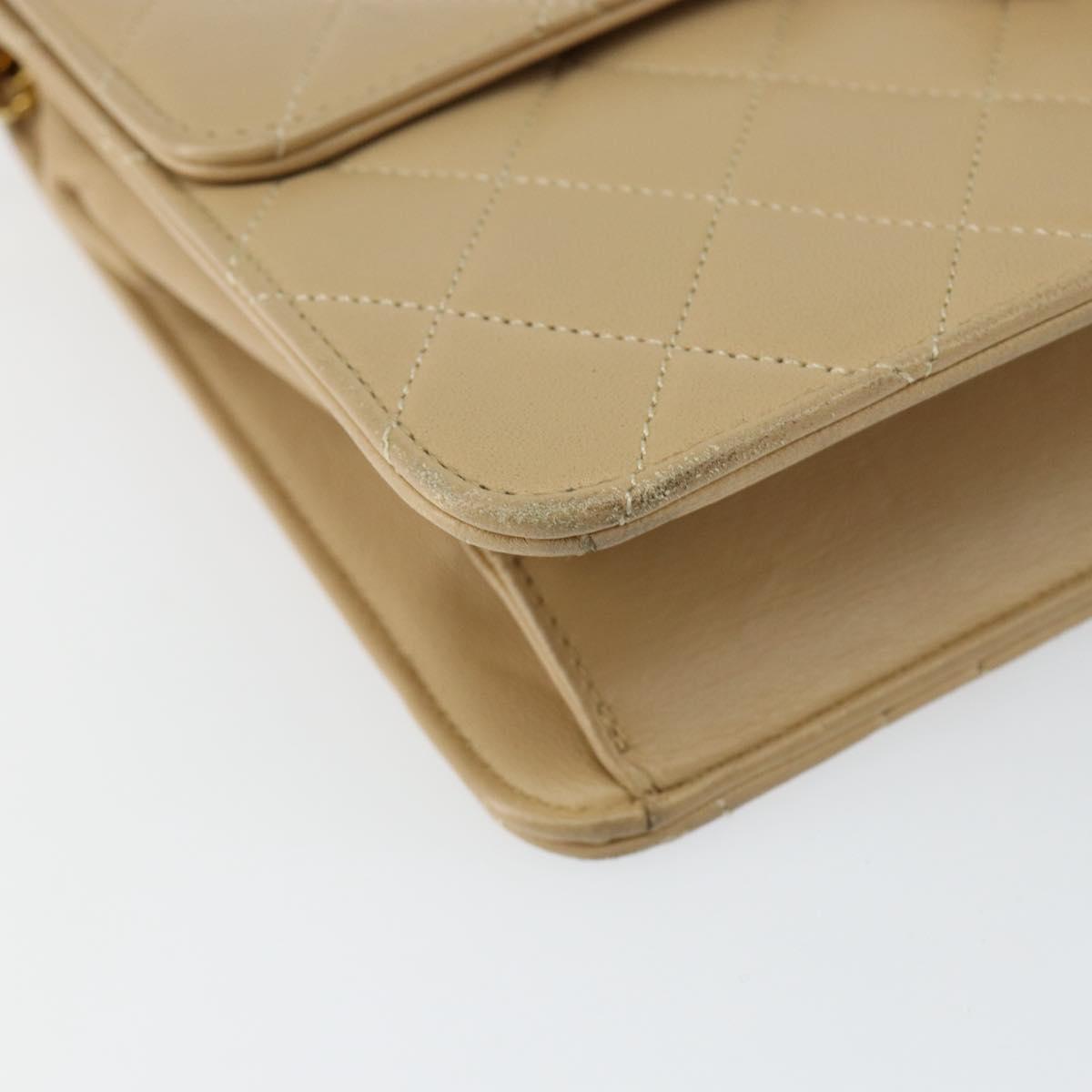 CHANEL Matelasse Chain Shoulder Bag Lamb Skin Beige Gold CC Auth 147627