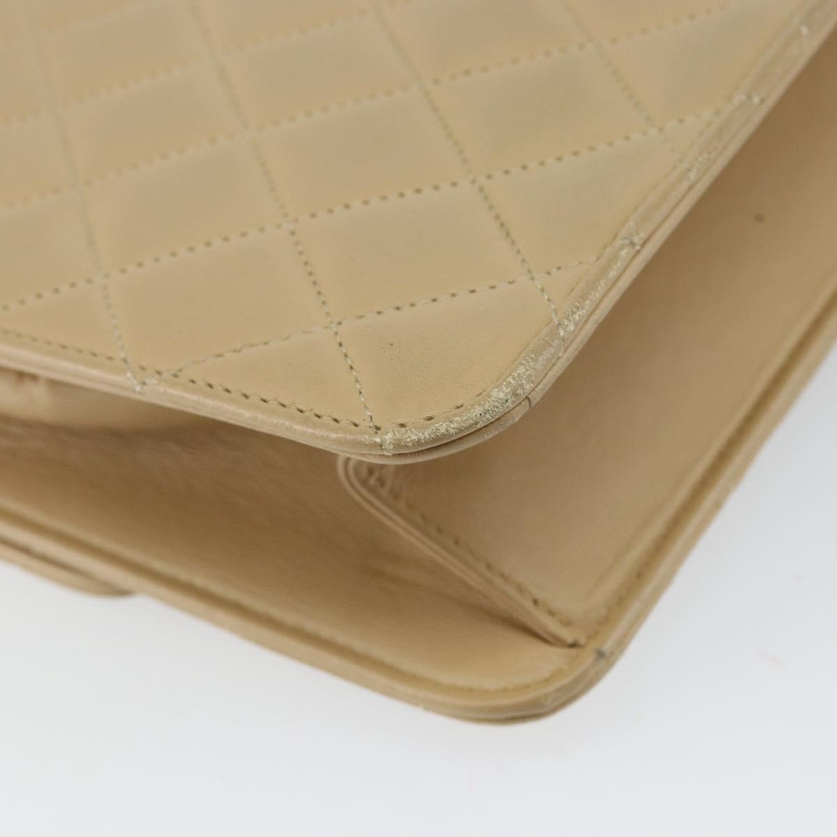 CHANEL Matelasse Chain Shoulder Bag Lamb Skin Beige Gold CC Auth 147627