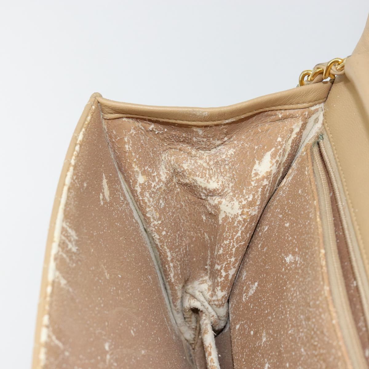 CHANEL Matelasse Chain Shoulder Bag Lamb Skin Beige Gold CC Auth 147627