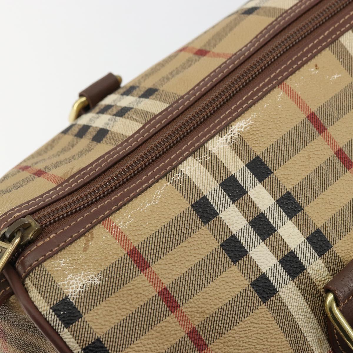 Burberrys Nova Check Boston Bag PVC Beige Gold Auth 147629