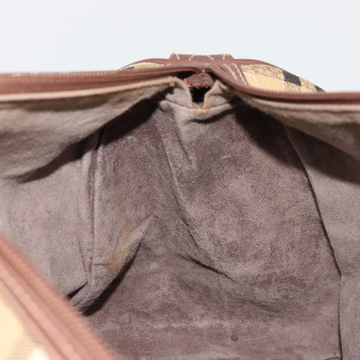 Burberrys Nova Check Boston Bag PVC Beige Gold Auth 147629