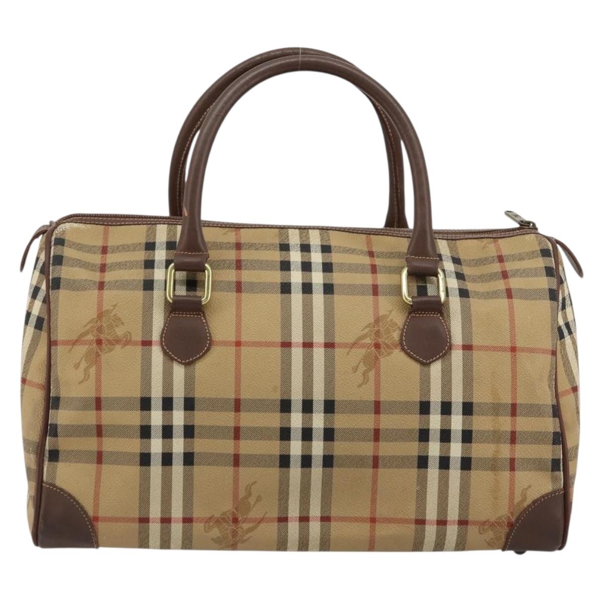 Burberrys Nova Check Boston Bag PVC Beige Gold Auth 147629