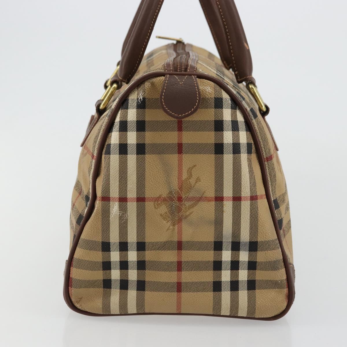 Burberrys Nova Check Boston Bag PVC Beige Gold Auth 147629