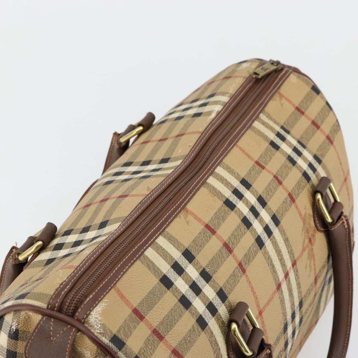 Burberrys Nova Check Boston Bag PVC Beige Gold Auth 147629