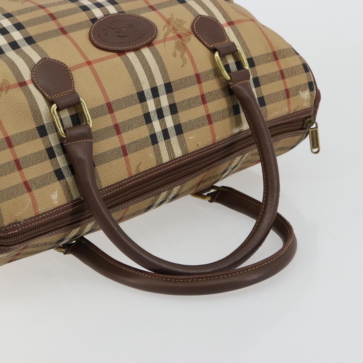 Burberrys Nova Check Boston Bag PVC Beige Gold Auth 147629