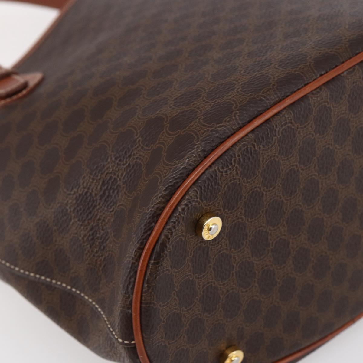 CELINE Macadam Canvas Tote Bag PVC Leather Brown Gold Auth 147637